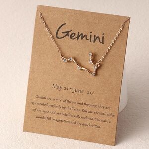 *GEMINI* Gold x Rhinestone Constellation Pattern Shape Fashion Necklace